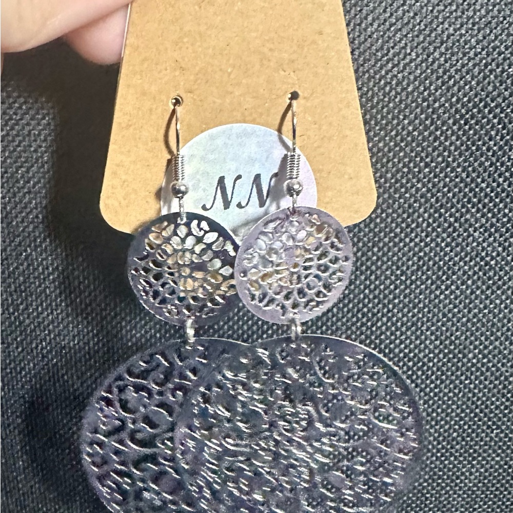 Large Circular Silver Dangle Earrings